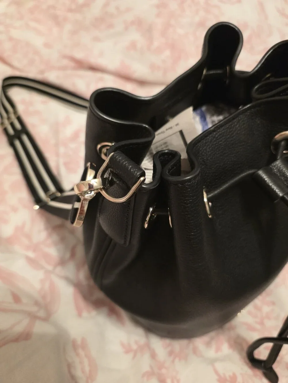 kate spade Black Pebbled Leather Drawstring Crossbody Bag